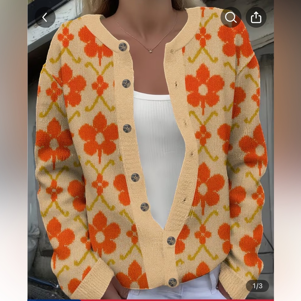 NWT Floral Orange Cardigan Sweater - Picture 2 of 8